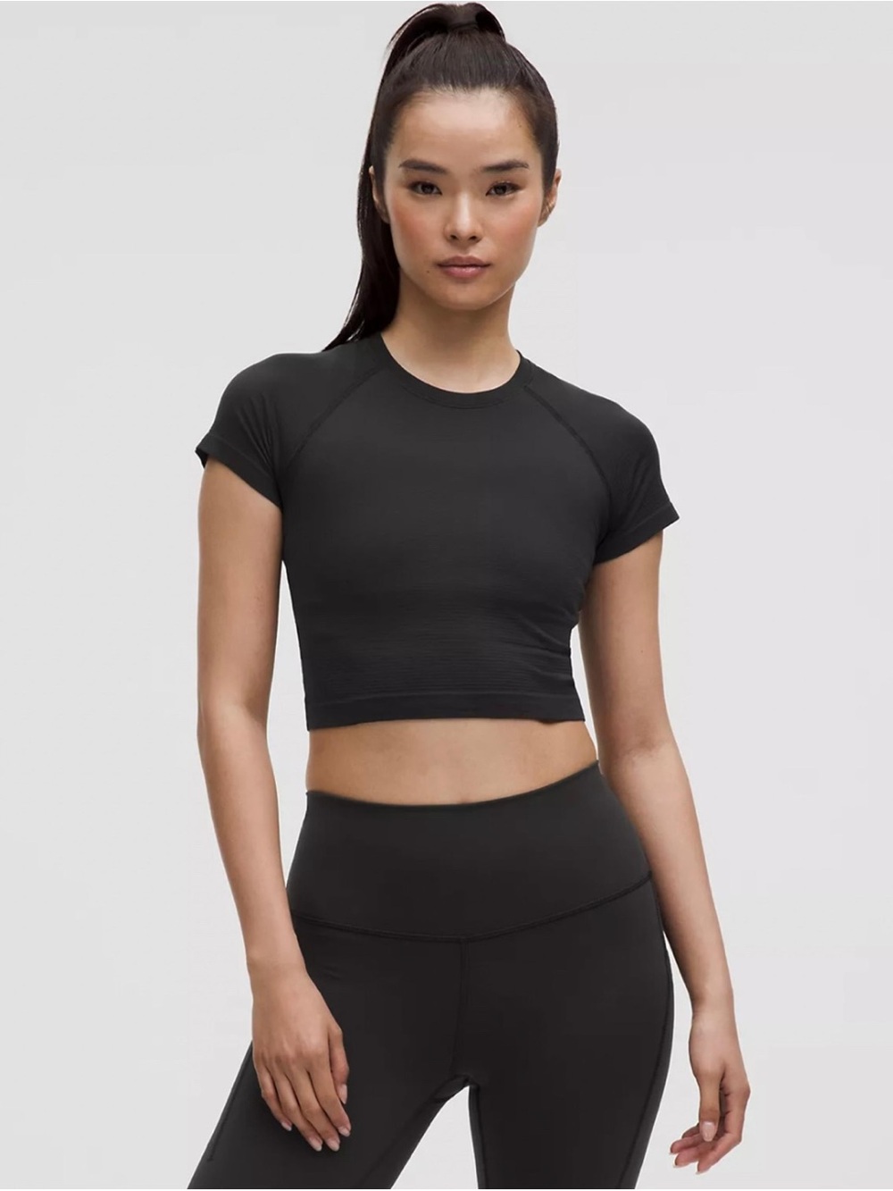 Women's Black Short-Sleeve Crop Top Lululemon swiftly